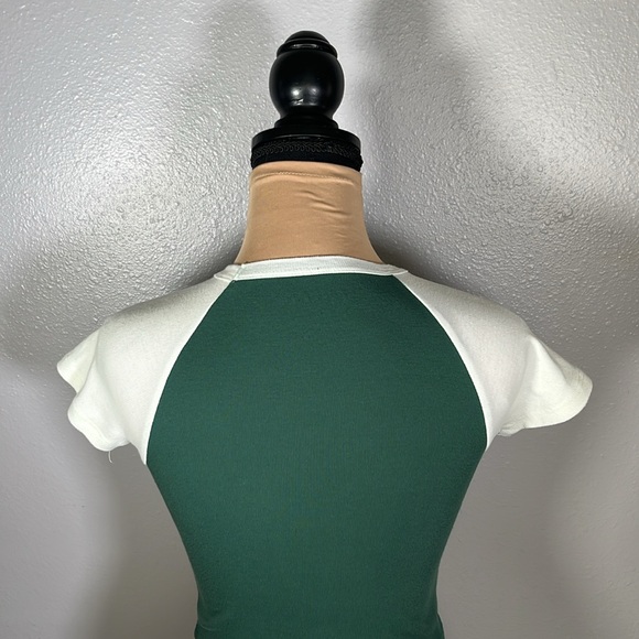 1989 LA Graphic ringer Baby Tee Crop Top Green White S collegiate sporty casual - Picture 9 of 11